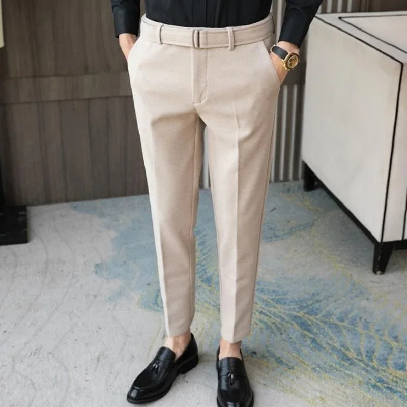 Khaki Male Suit Trousers Straight Work Office Men's Summer Pants Fashion Up Designer Clothes Slacks Thin Casual Luxury Fabric