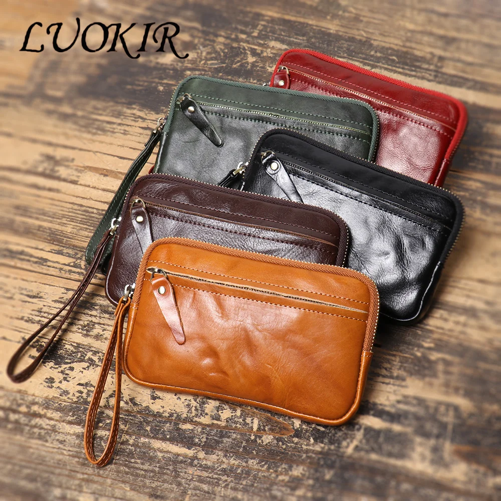 

LUOKIR New Vegetable Tanned Leather Zipper Pouch, Cowhide Coin Purse, Large-capacity Card Holder, Leather Storage Bag, Key Case