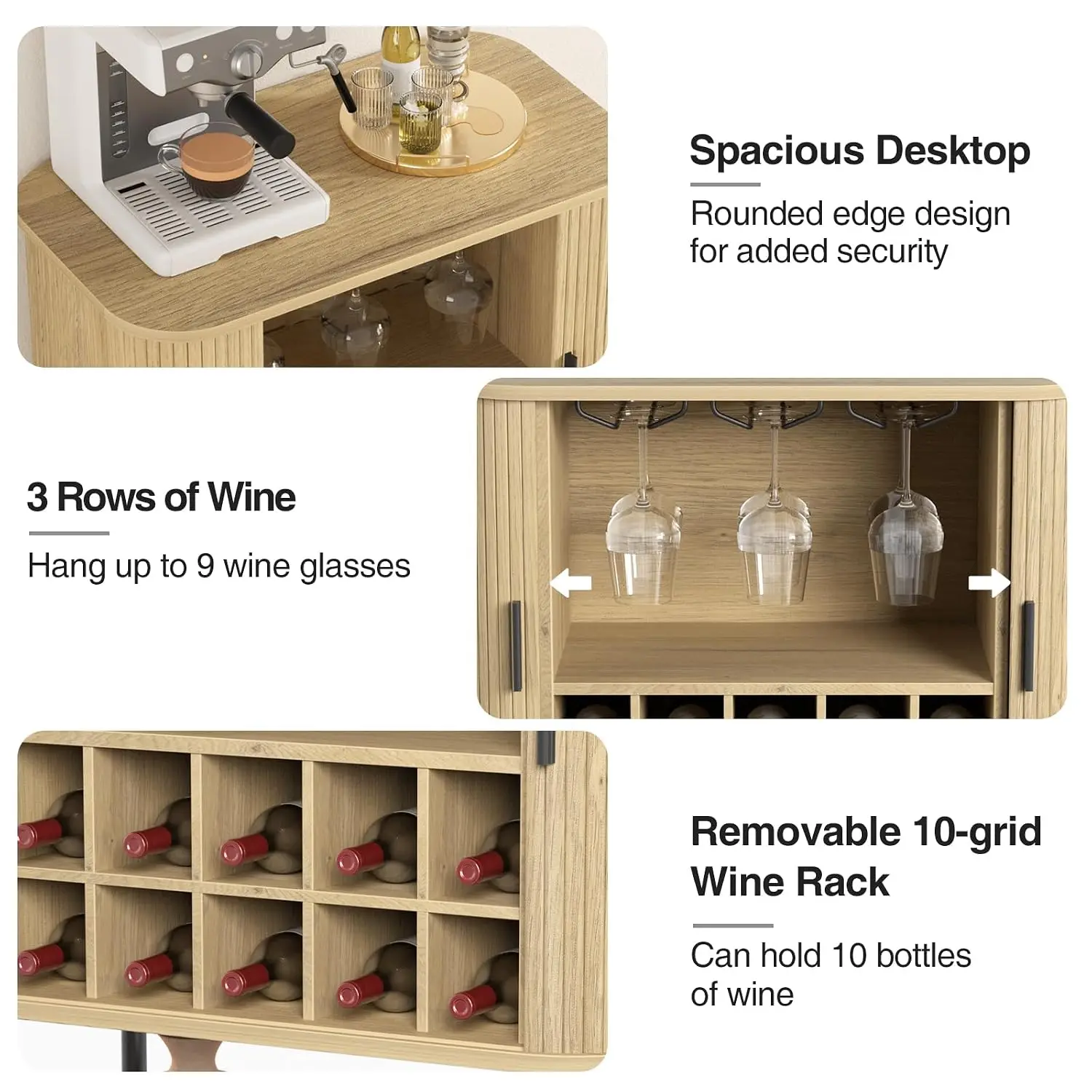 Fluted Coffee & Wine Bar Cabinet with Sliding Doors & Storage, Customized