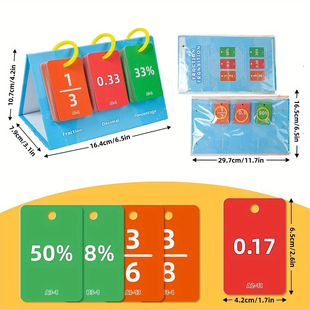 Fraction Decimal Percentage Matching Flashcards Flip Chart Primary School Classroom Supplies Interactive Math Learning Cards