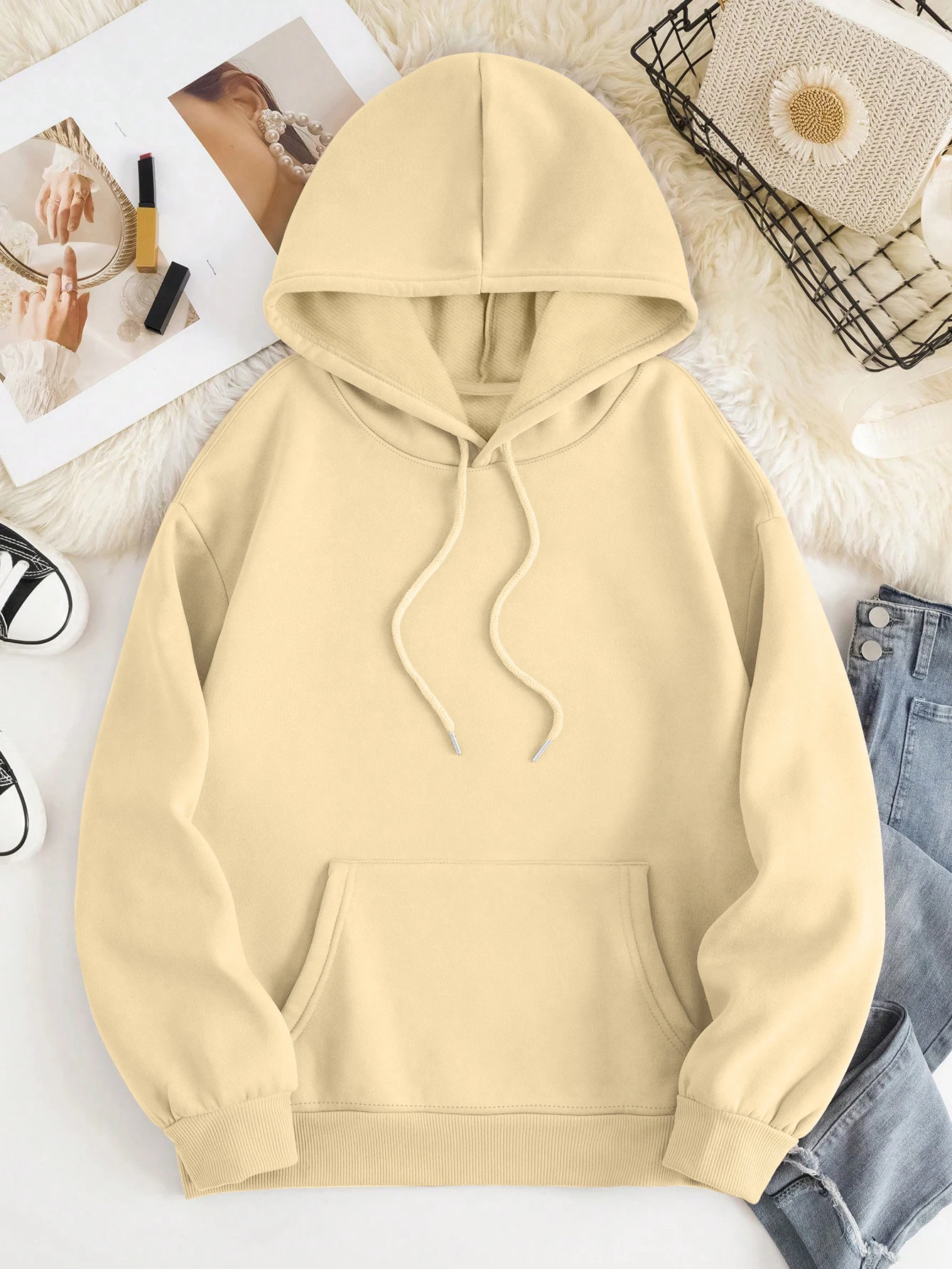 Sweat à capuche décontracté avec lettres imprimées personnalisées, sweat à capuche avec cordon de proximité, vêtements pour femmes jeunes, printemps