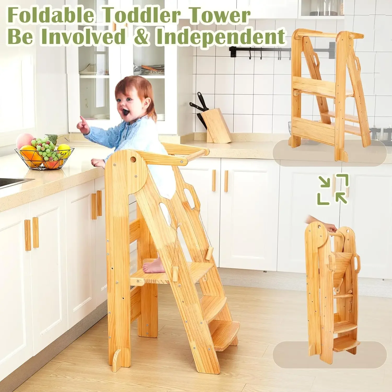 Kitchen Step Stool, 3-Level Height Adjustable Toddler Tower for Kids 2-6 Years, Montessori Child Standing Tower for Learning, Ea