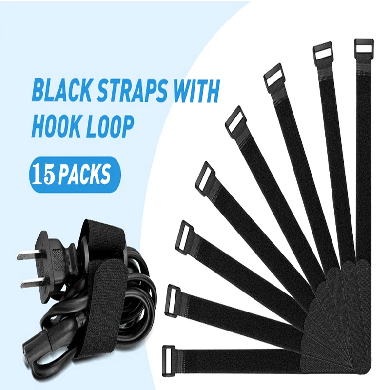 

15PCS 2.5cm Width Nylon Reverse Buckle Cable Strap Hook Loop Adhesive Fastener Cable Ties Strap Sticky Line Finishing Black