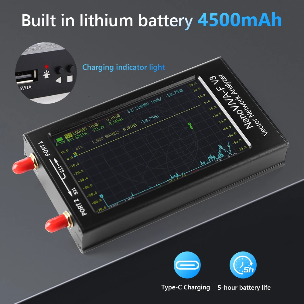 VNA-F V3 Vector Network Analyzer 4.3 Inch Screen HF VHF UHF SHF Antenna Analyzer 801 Scan Points 1MHz-6GHz VNA Analyzer