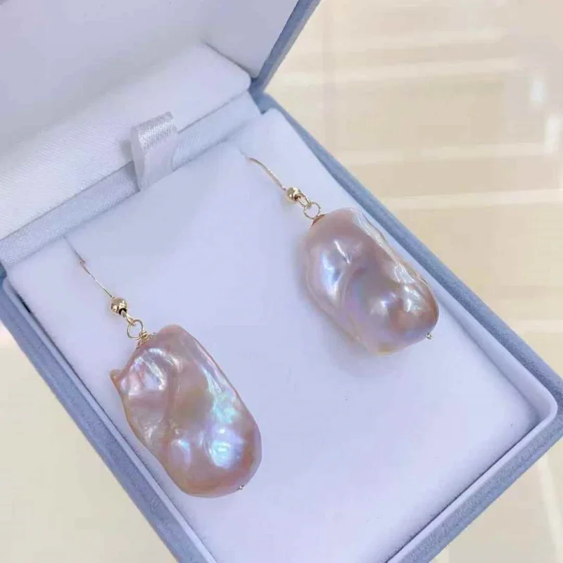 

SGARIT Natural Purple Baroque Pearl Earrings 14K Gold Filled Ear Hooks Unique Irregular Freshwater Pearl Drops Earrings for Wome