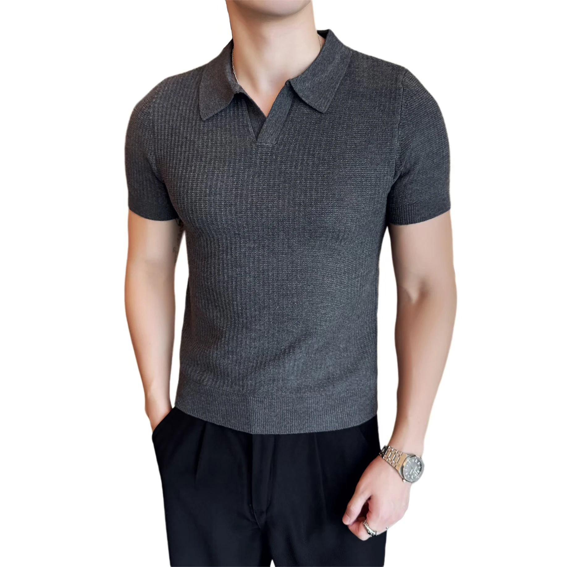 Pull Homme Autumn Winter Short Sleeve Polo Style Short Sleeve Sweater Mens Clothing 2024 Slim Fit Casual Knitted Men's Sweaters