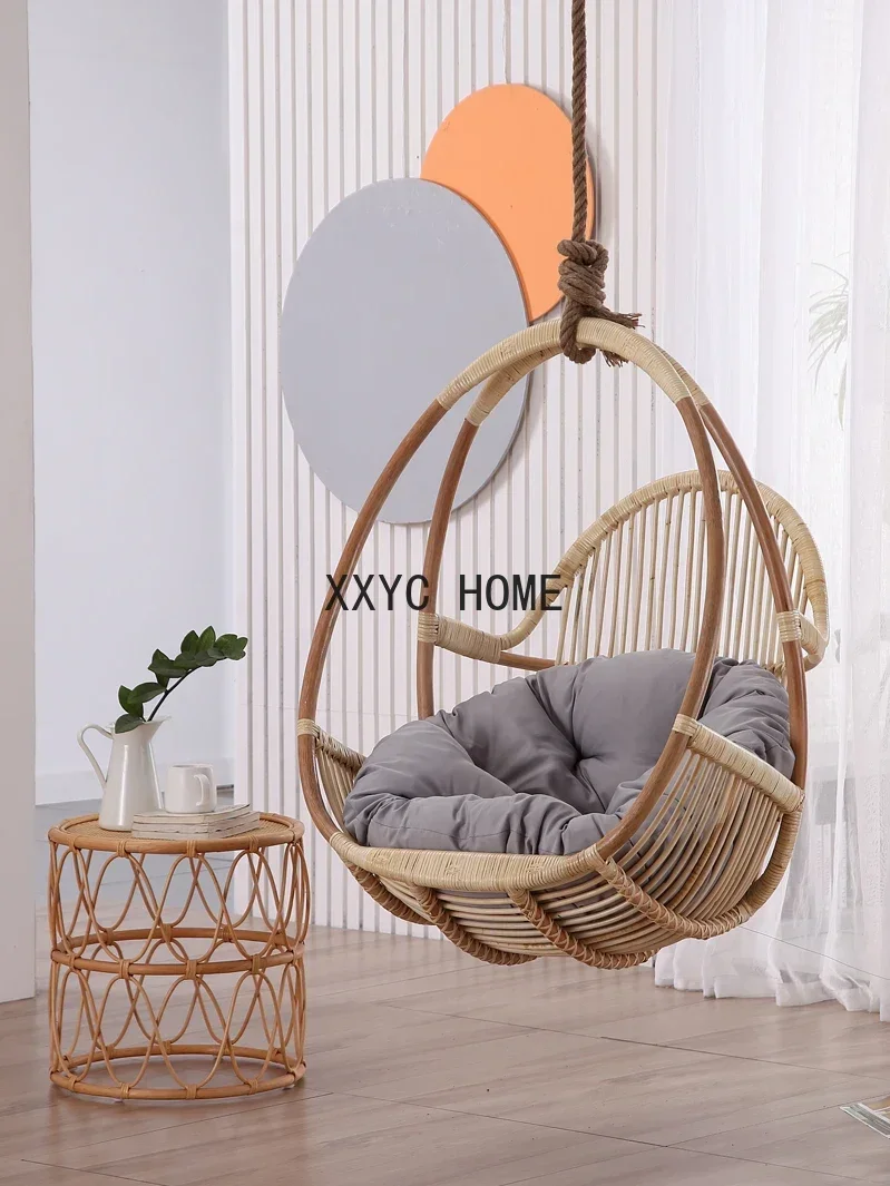 Simple Real Rattan Hanging Basket Balcony Swing Chair Hanging Home Indoor Rocking Chair