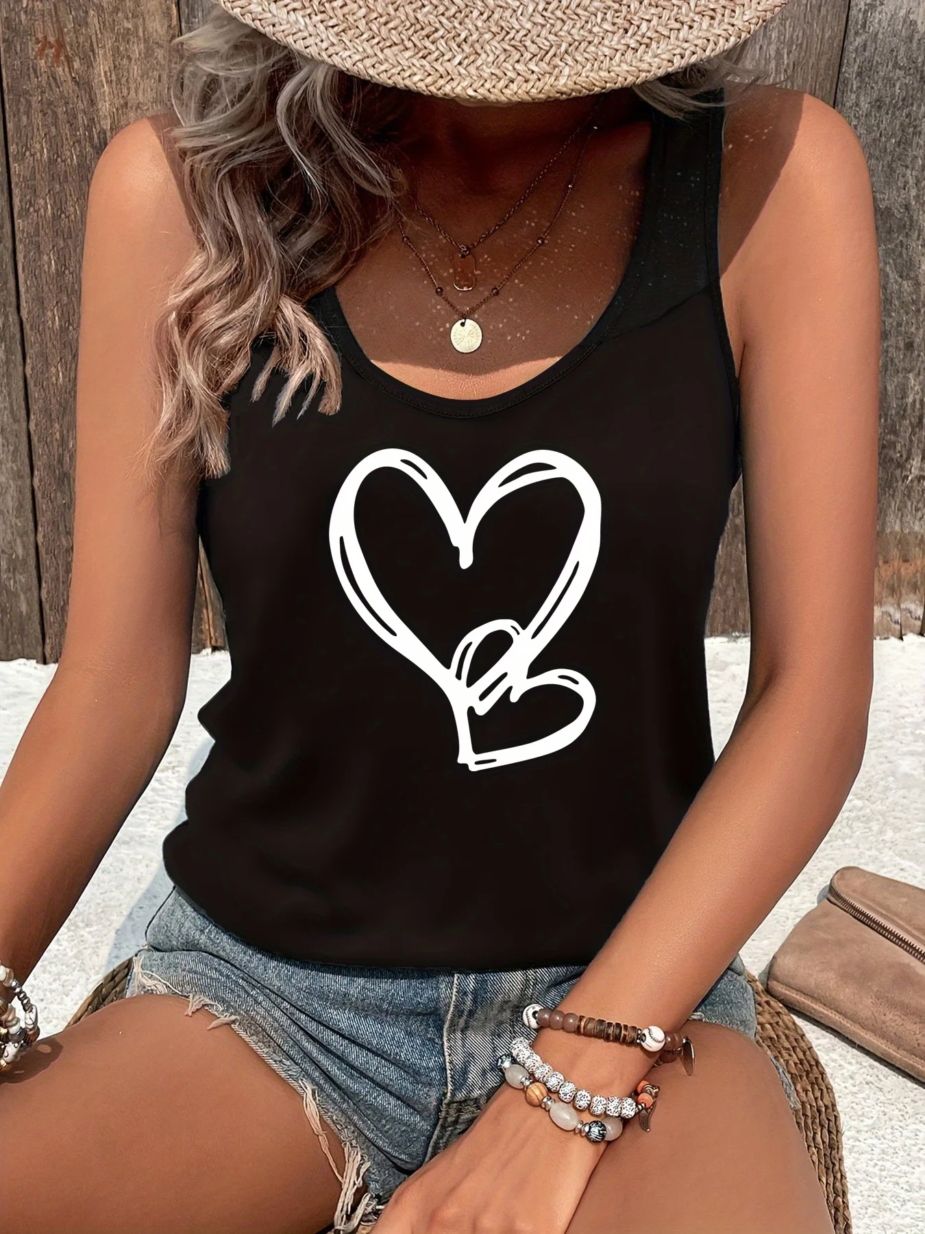 printed Summer women's loose and personalized dream catcher mesh printed vest top T-shirt comfortable sleeveless