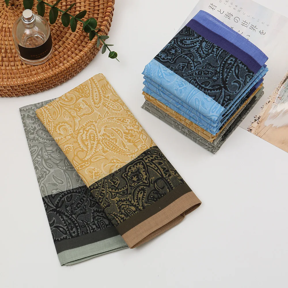 3/6/12Pcs Men's Vintage Yarn Dyed Plaid Cotton Handkerchief Soft Thin Absorbent Hand Towel Classic Daily Pocket Hanky 43cm