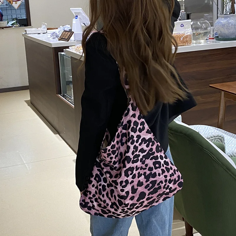 

Leopard Print Floral Canvas Bag for Women Ins Little Red Book Same Printed Shoulder Bag Student Canvas for Women
