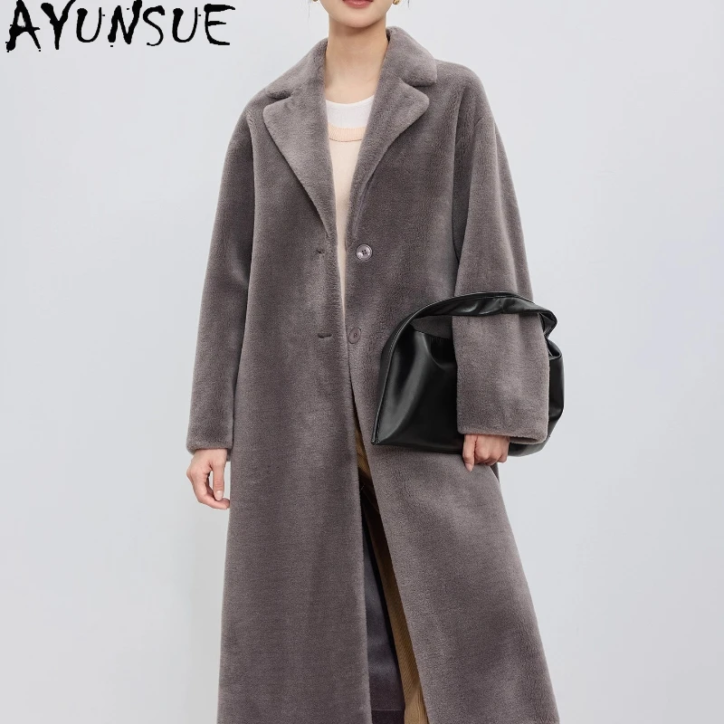 

AYUNSUE 100% Real Wool Fur Coat Women 2025 Winter Clothes Sheep Shearing Coats for Woman Composite Fur Пальто Женское