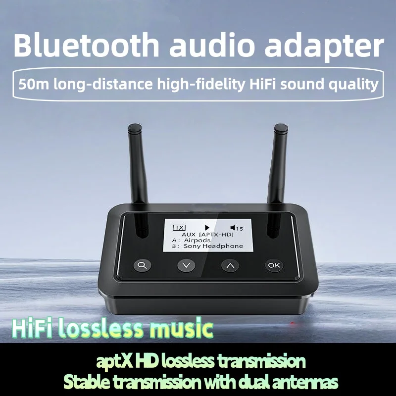 B03+ Wireless Bluetooth Transmitter Receiver AptX LL HD 3.5mm Aux Audio Bluetooth5.0 Adapter for TV PC Headphone with LCD Screen