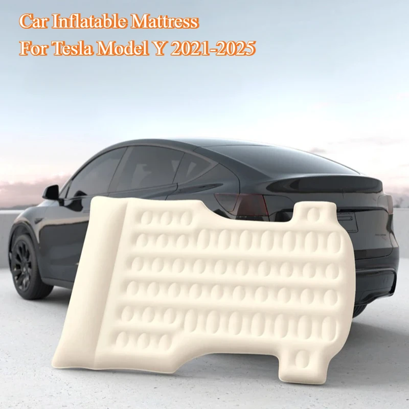 For Tesla Model Y 2021-2025 Car Air Bed Portable Rear Folding Inflatable Mattress for Camping with Flocking Surface and Air Pump