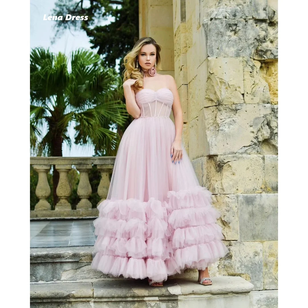 

Lena Элегантные вечерние платья на заказ для женщин 2025 Роскошное вечернее платье без рукавов Розовое многослойное скромное длинное платье для выпускного вечера