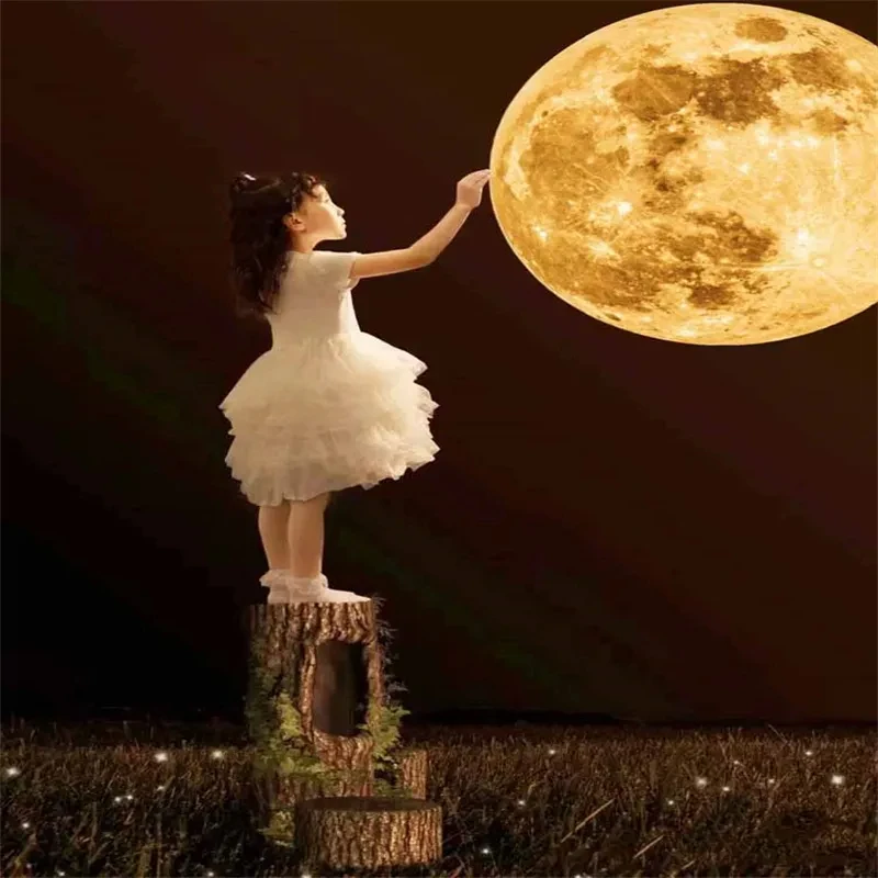 LED NightLights 3D Moon Projector Lamp Birthday Party Background USB Rechargeable Night Light Bedroom Wall Room Decor Kids Gift