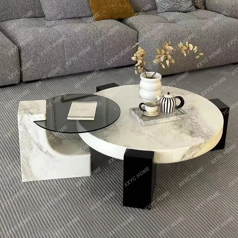 HHItalian minimalist marble small apartment new high and low combination coffee table