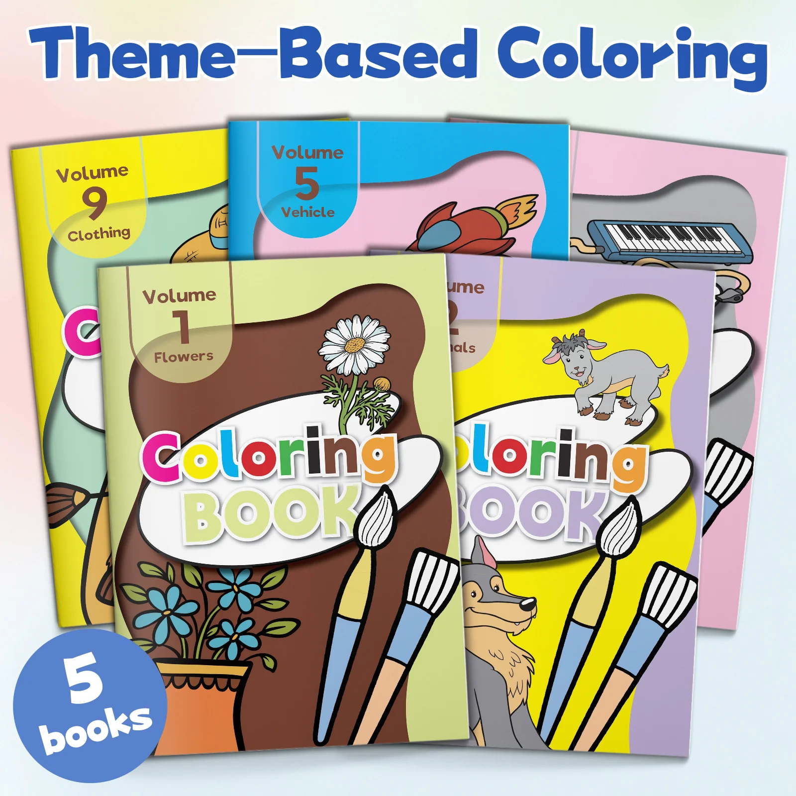 Ensemble de 5 livres de coloriage et de contrôle du stylo pour enfants, livres d'activités de coloriage pour l'apprentissage précoce avec des fleurs, des animaux, des véhicules