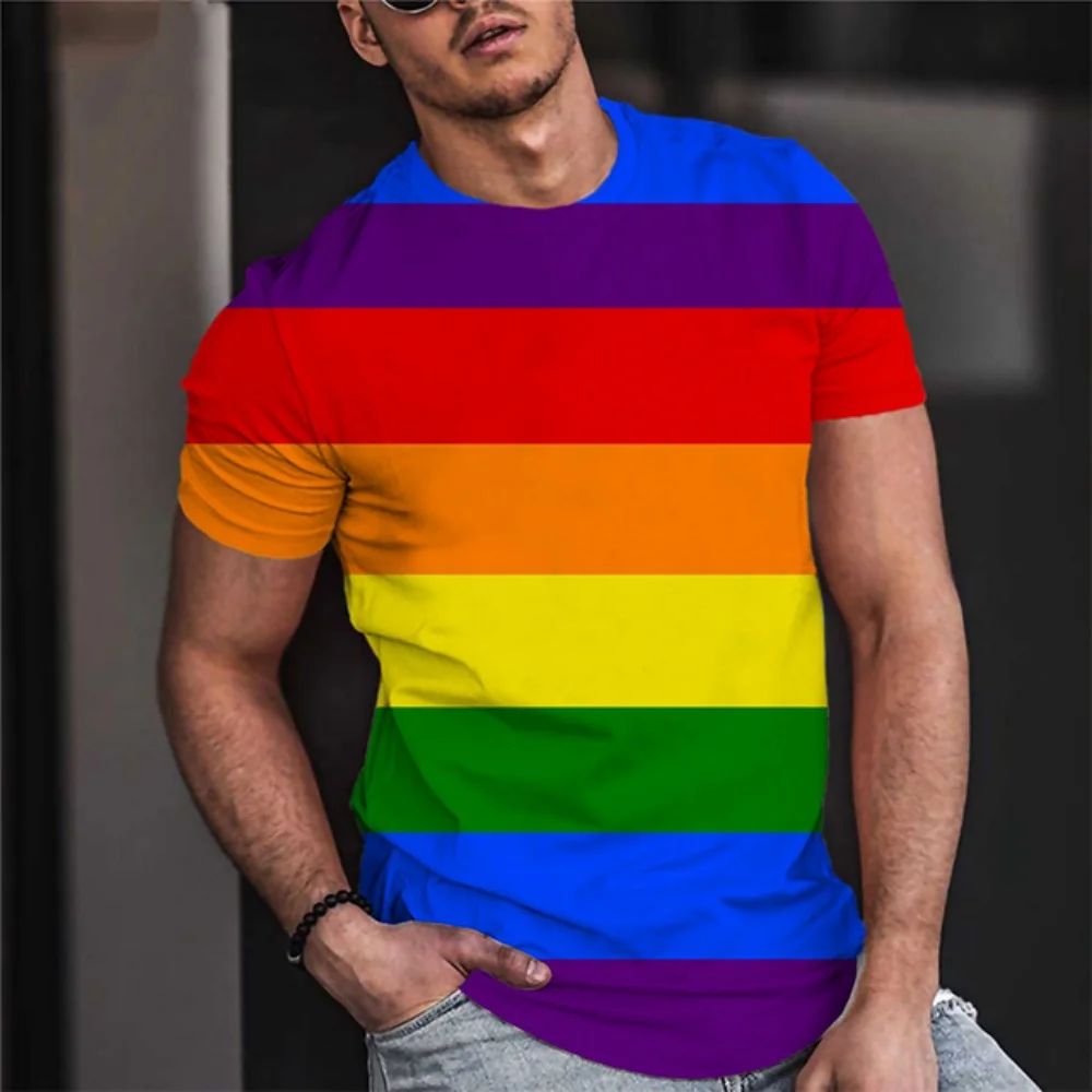 موضة قوس قزح تي شيرت القلب Y2k تي شيرت الصيف قصيرة الأكمام بلايز مثليات المثليين ثلاثية الأبعاد مطبوعة Harajuku تيز القمم ملابس للجنسين