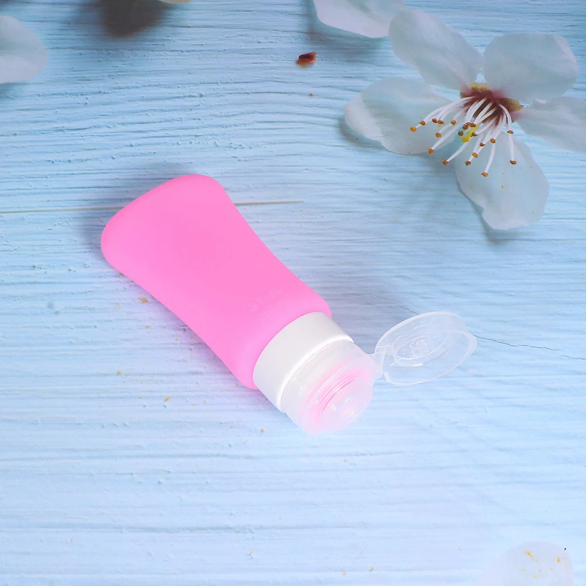 2Pcs Travel Silicone Bottles Refillable Leakproof Portable Empty Mini Dispenser Makeup Skin Pink