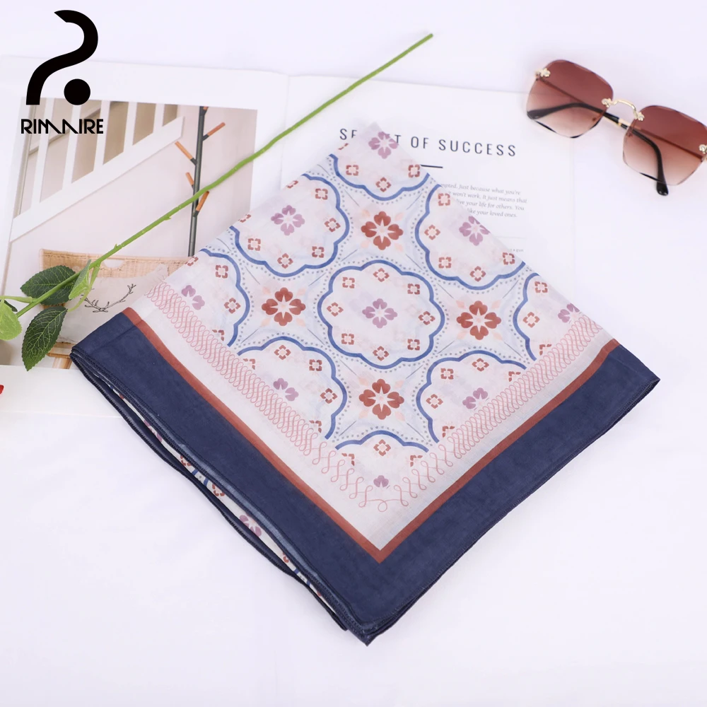 

Navy Blue Floral Headscarf Luxury Muslim Hijab for Women Soft Islamic Turban Newest Shawl Headwraps Gift Daily Wholesale RIMAIRE