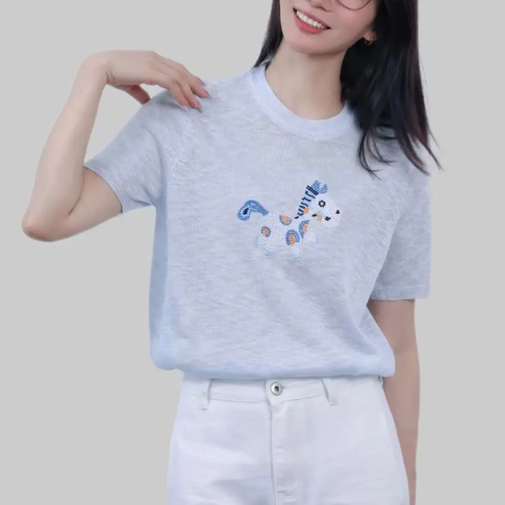 

Women's Summer Thin Sweater Short Sleeve Fashion Sweater 2025 New Popular Women's Tops Round Neck Pullover Knitted Tops