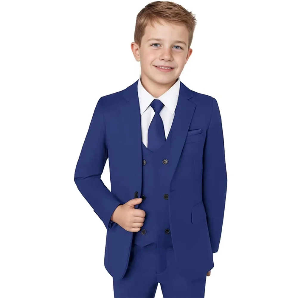 Jongens gekerfde reverspakken 3-delige trouwringdrageroutfit, klassieke elegante kinderpakset prestatieoutfit plus maat