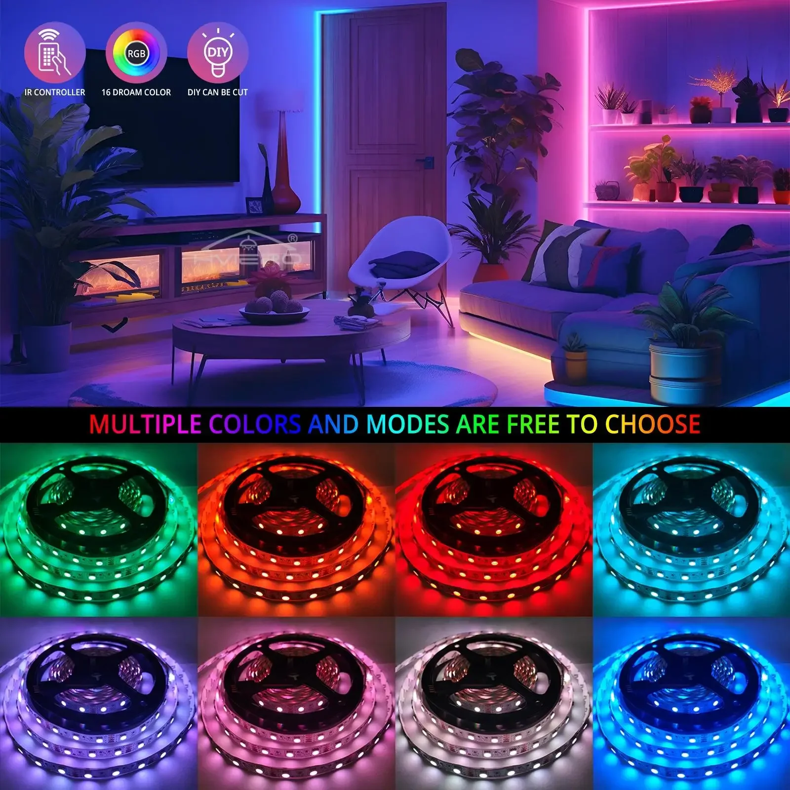 RGB Led Light Strip 5050 Wall Lamp Neon Flexible Ribbon Stripe 5M 10M DC 12V Diode Tape 24Key Controller Color For TV Backlight