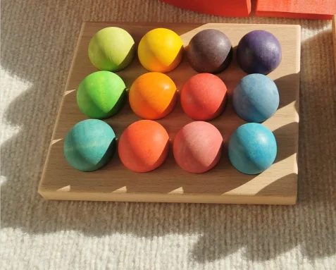 High Quality Wooden Toys Lime Wood Rainbow Arch Stacking Blocks Building Semi Color Sorting Peg Dolls Balls Slat for Kids Play image 3