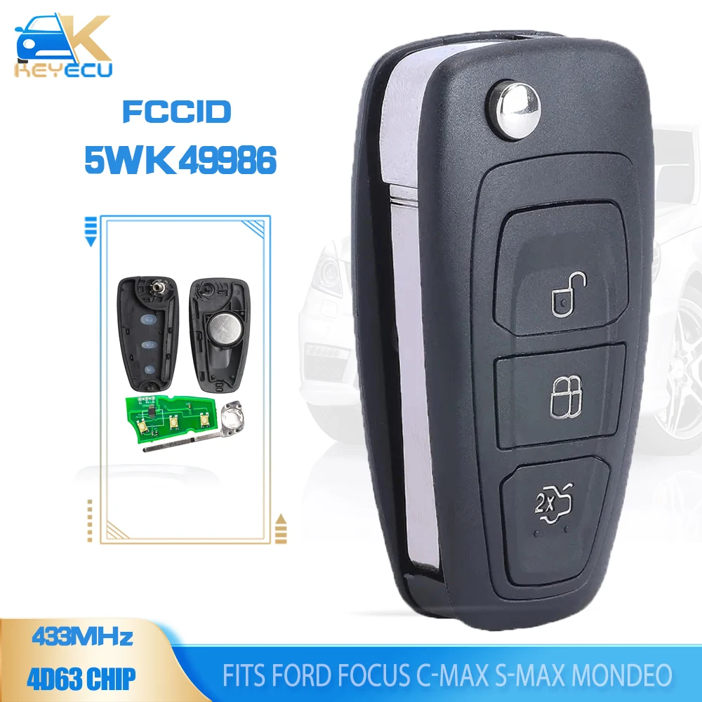 KEYECU 5WK49986 Folding Remote Key 434MHz ID83 Chip for FORD FOCUS C-MAX S-MAX MONDEO 2011 2012 2013 2014 2015