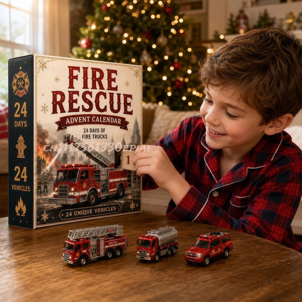 Fire Rescue Advent Calendar 2026, 24-Day Christmas Advent Calendar with Fire Truck and Rescue Vehicle Designs Surprise Gift image 4