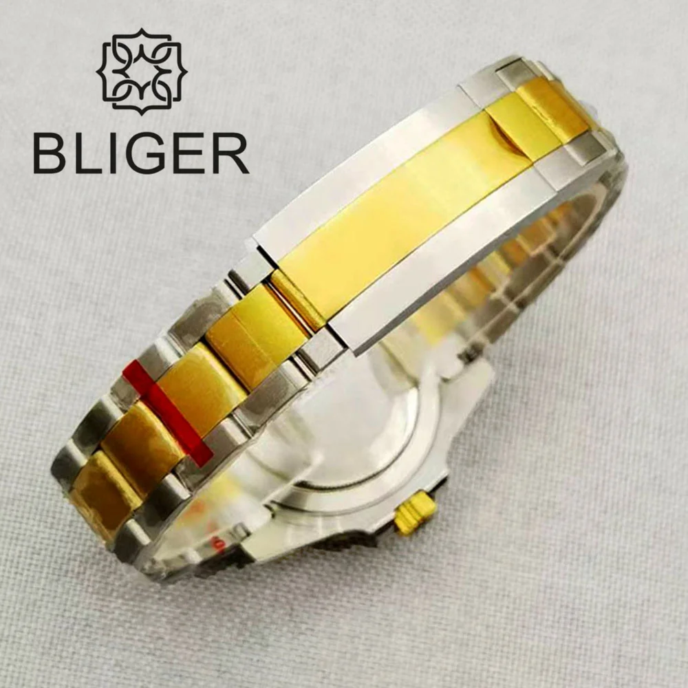 BLIGER 40mm Diver\'s Watch For Men Luxury Automatic Mechanical Wristwatches Sapphire Glass Luminous Two-tone Gold Stainless Steel