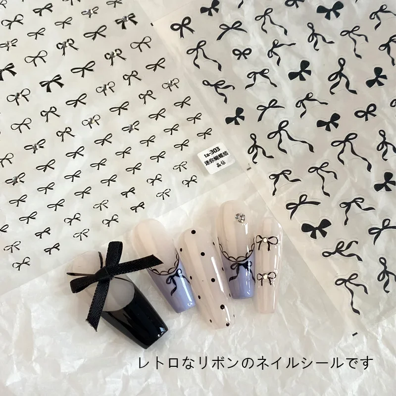 

1pcs 5D Korea Bow Nail Stickers Cute INS Black White Bowknot Ribbon Nail Art Decal Manicure Decorations
