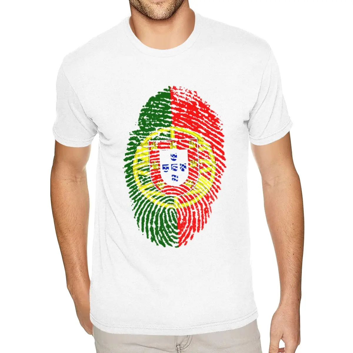 

White Portugal Flag Fingerprint Tees Shirts Men's Plus Size Short Sleeves Ultra Cotton White O-neck Tees Shirts