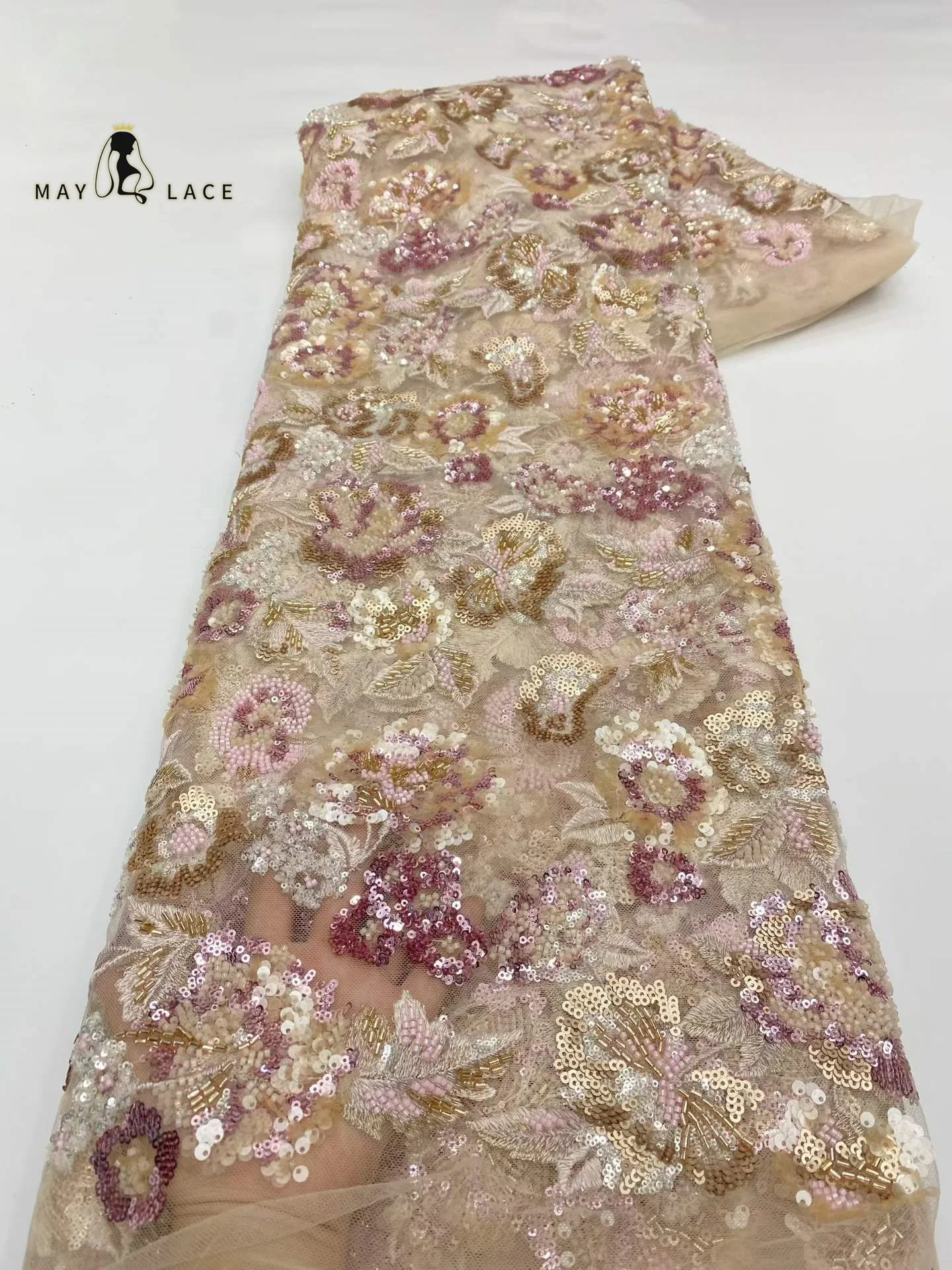 

Newest African Lace Fabric 2026 High Quality Nigerian French Embroidery Beaded Net Lace with Shining Sequins Party wedding Dress