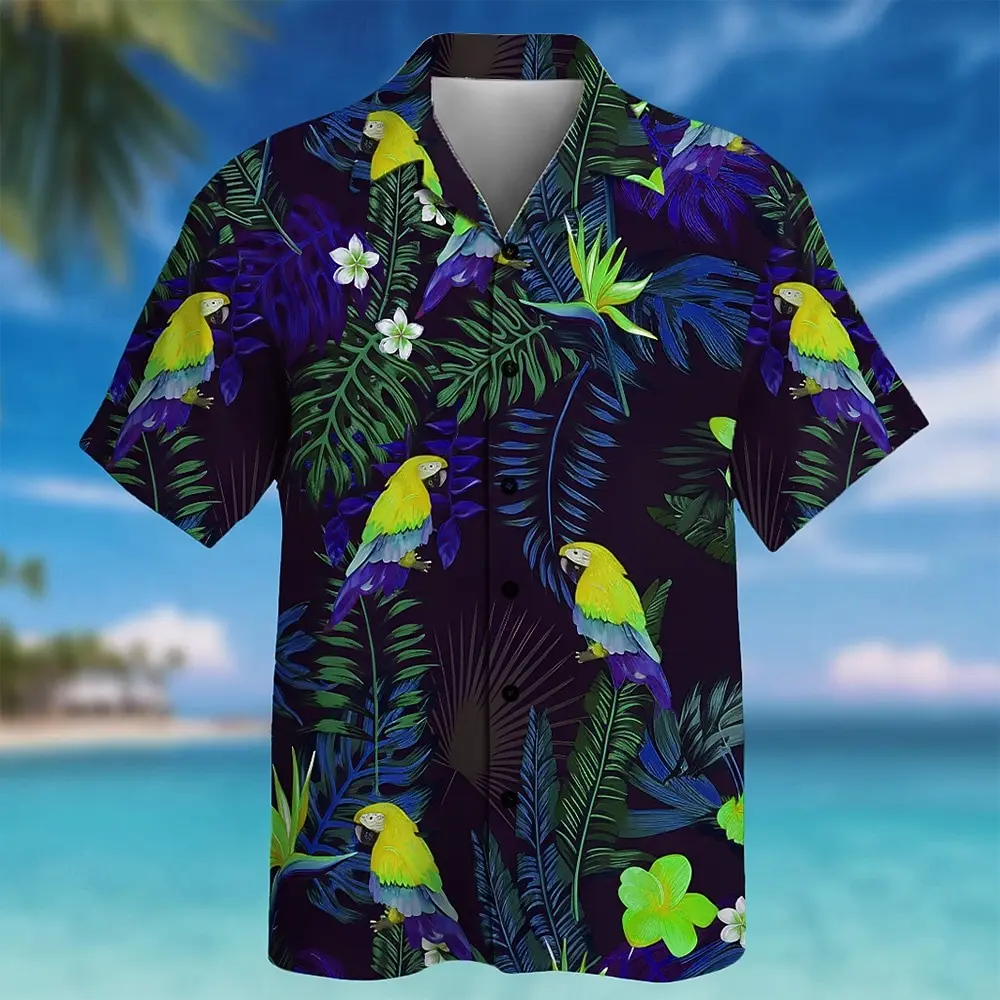 Men's Leaf Parrot Tropical Plants Shirt  Summer Hawaiian Shirt Short Sleeve Hawaiian Vacation Holiday Beach Wear Aloha shirt