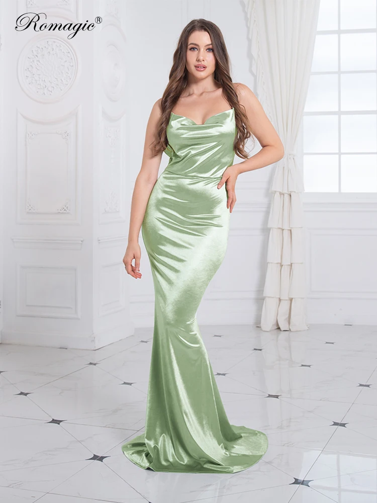 

Sage Green Cowl Neck Cross Straps Backless Drop Waist Sleeveless Mermaid Maxi Dress Evening Gown Wedding Party Women's 2022