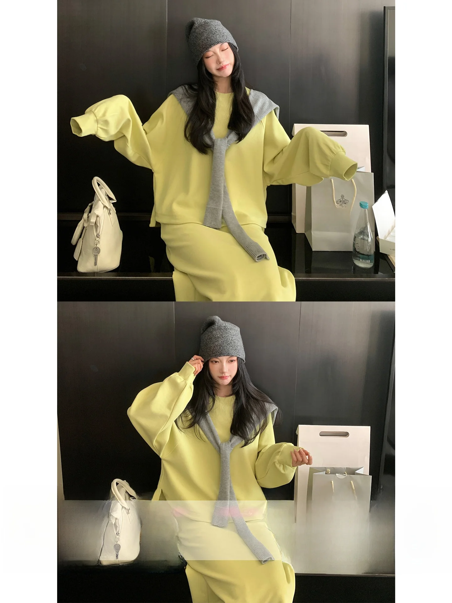 

Cozyfit Long Sleeve Hoodie And Straight Leg Pants Set Women's Loose Fit Casual Style Cotton Blend Two Piece Outfit