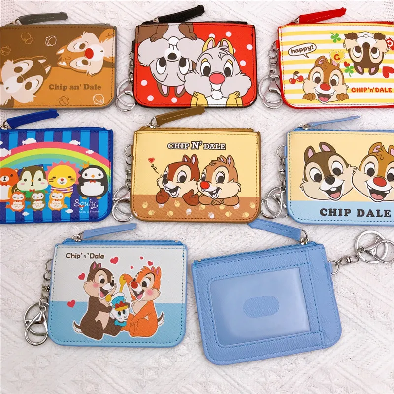 Disney-monedero de PU con diseño de ardilla para niño y niña, tarjetero de Anime de dibujos animados, billetera Kawaii, Clips de dinero, llavero,