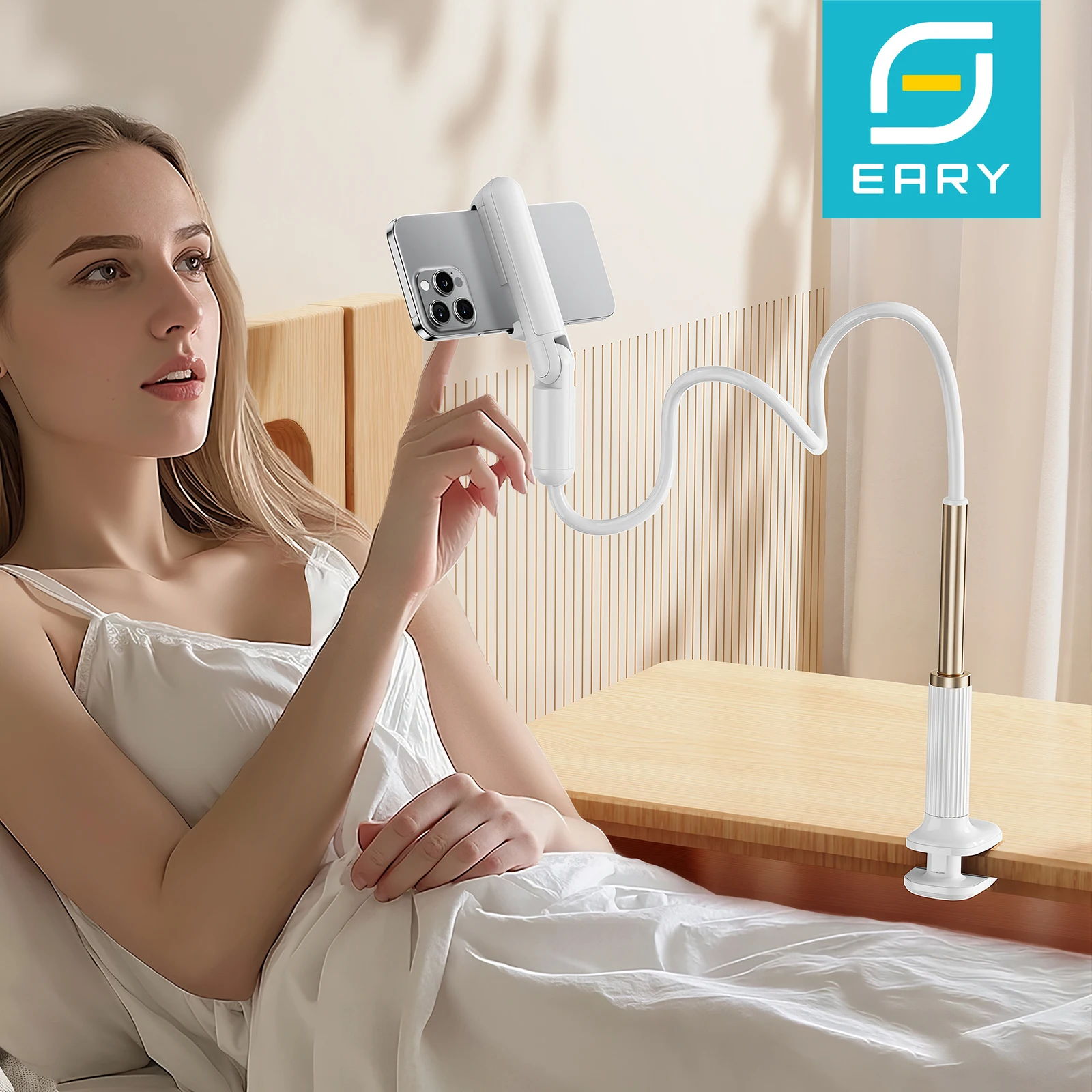 

Eary Gooseneck Bed Phone Holder Tablet Stand Flexible Long Arm Mount for Desk Clip Lazy Bracket Fit For iPhone iPad 4-13"Inches