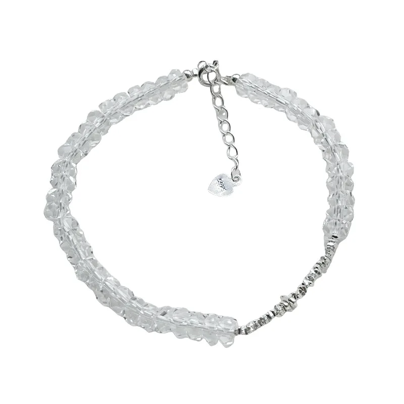 

925 Sterling Silver Korean Style Bracelet, White Crystal Minimalist Design Jewelry