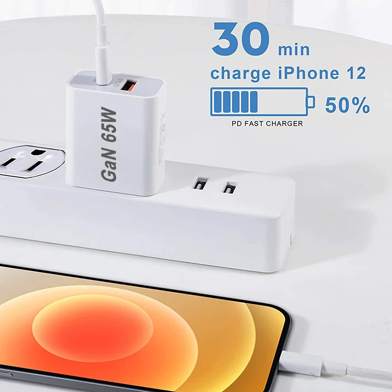 USB-C Quick Charging Plug AU EU UK US 65W PD Charger USB For iPhone 14 Xiaomi HUAWEI Samsung Fast Charge block - náhled 6