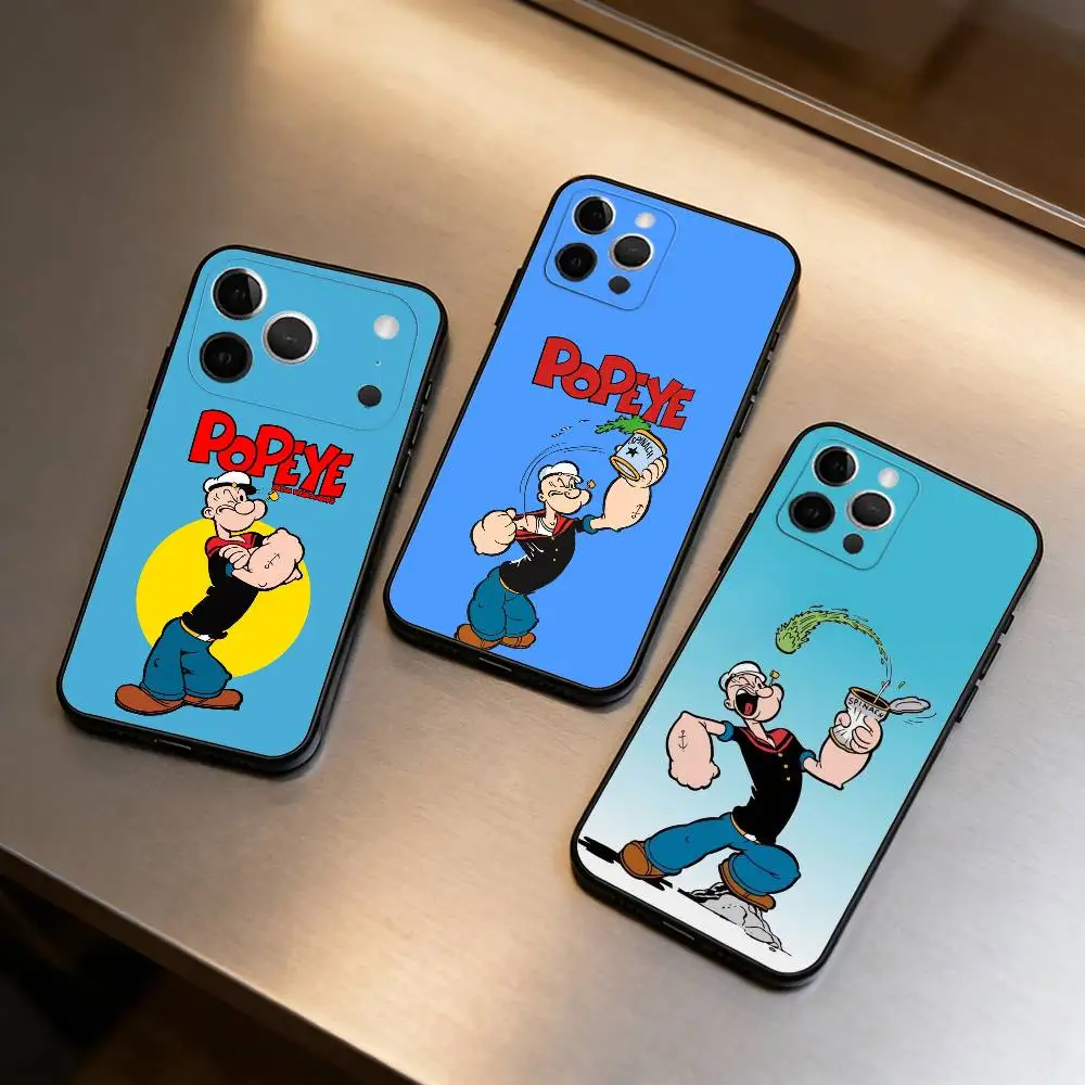 Cool-Cartoon Popeye-E  Phone Case For iPhone 17,16,15,14,13,12,11 Plus,Pro Max,Soft Silicone Black Cover