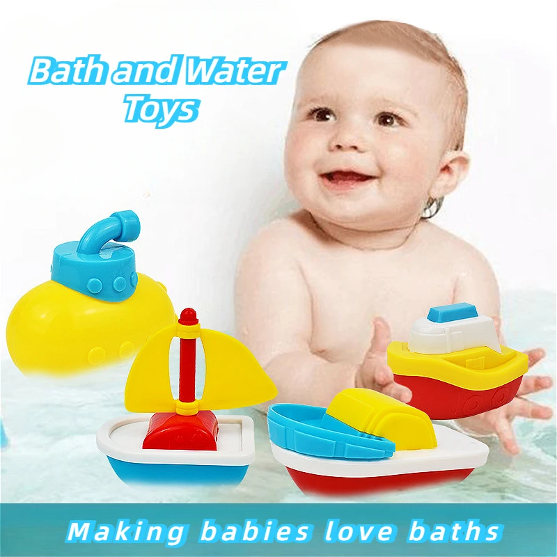 

4Pcs/Set Infant and Toddler Water Play Toys, Summer Bath Boat, Bathroom Bathing Fun Dinghy Water Toys for 0-3 Years Old Baby