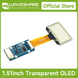 Waveshare 1.51inch Transparent OLED Modlue  128×64 SPI/I2C Light Blue Color Display Comes With Examples For Raspberry Pi/Arduino