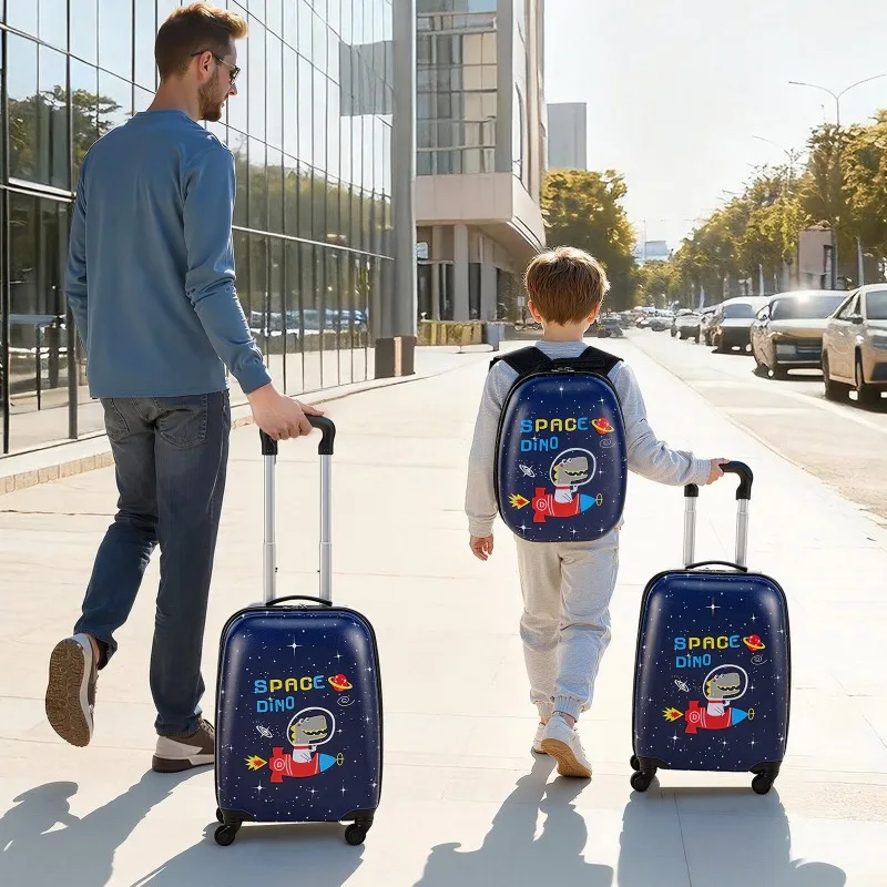 

Kids Luggage Set, 2 Piece, 18 Inch Hardside Rolling Wheels Suitcase with Hard-Shell Backpack, Dinosaur Kids Carry on Luggage