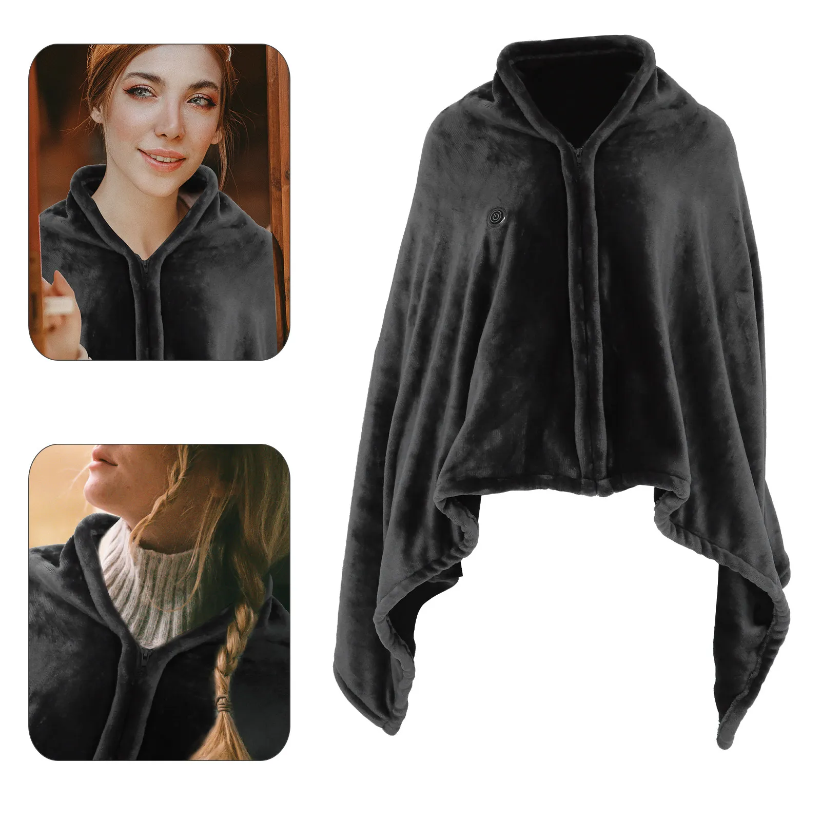 

Электрическое одеяло-шаль из кораллового флиса, 1 шт., серое, 3 уровня регулировки, с USB-зарядкой, портативное, теплое, для дома, зима