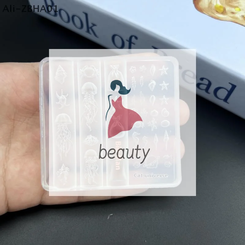 DIY Nail Art Decoration Jellyfish Starfish Shells Transparent Manicure Mold For Nails Crafts 3D Ocean Series Silicone Nail Mold