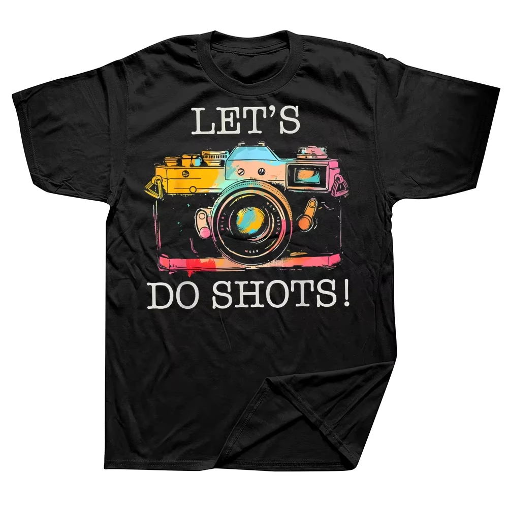 

Фотограф Let's Do Shots Футболки из 100% хлопка для фотосъемки с камерой Мужская модная повседневная футболка Свободная уличная футболка большого размера