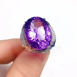 Natural Amethyst 13mm*18mm 10ct VVS Grade Amethyst Ring for Man 925 Silver Amethyst Man Ring Sterling Silver Man Jewelry