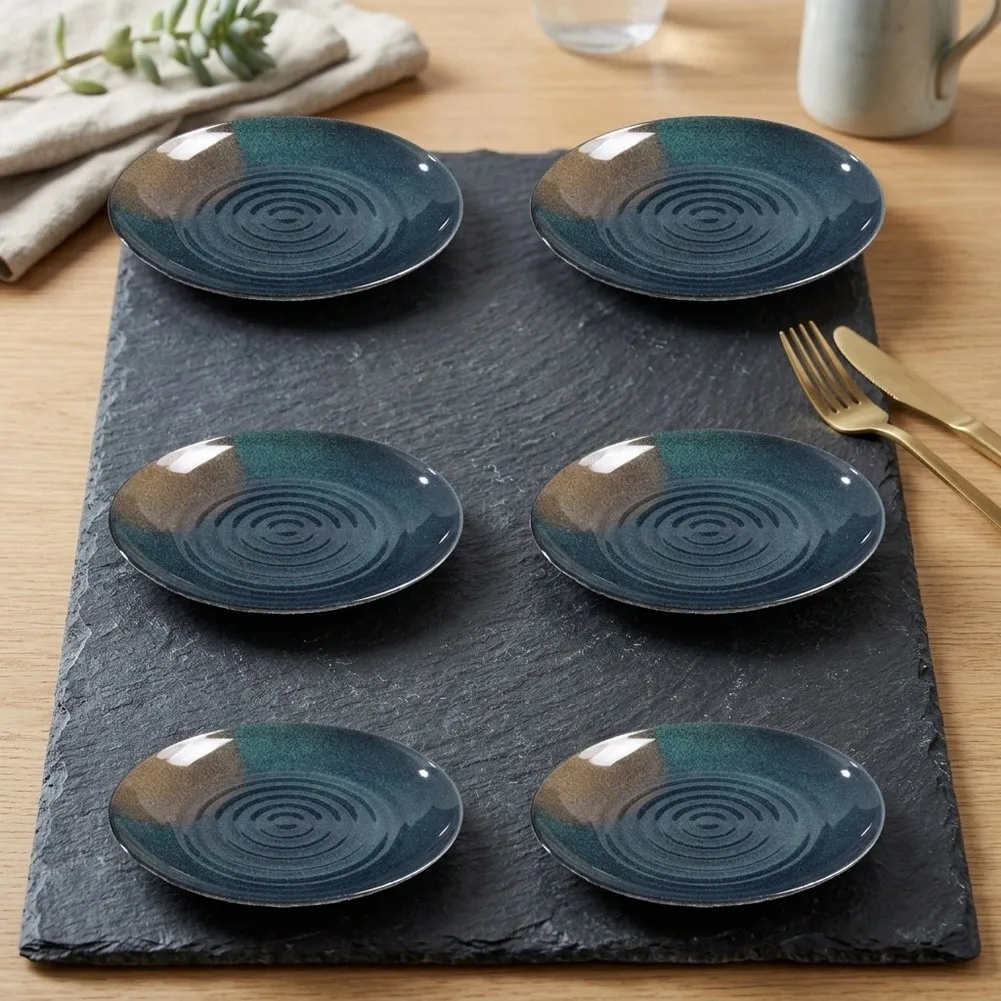 6 Pcs Black Melamine Dinner Plates Concentric Ripple Flat Dishes For Cold Dish Steak Serving Restaurant Home Tableware Set view 5